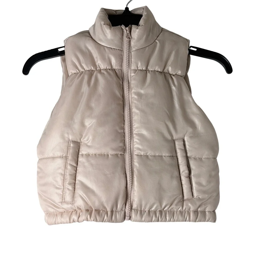 Derek Heart Puffer Vest Girls 10/12 Blush Pink Mock Neck Zip Front Quilted Gilet